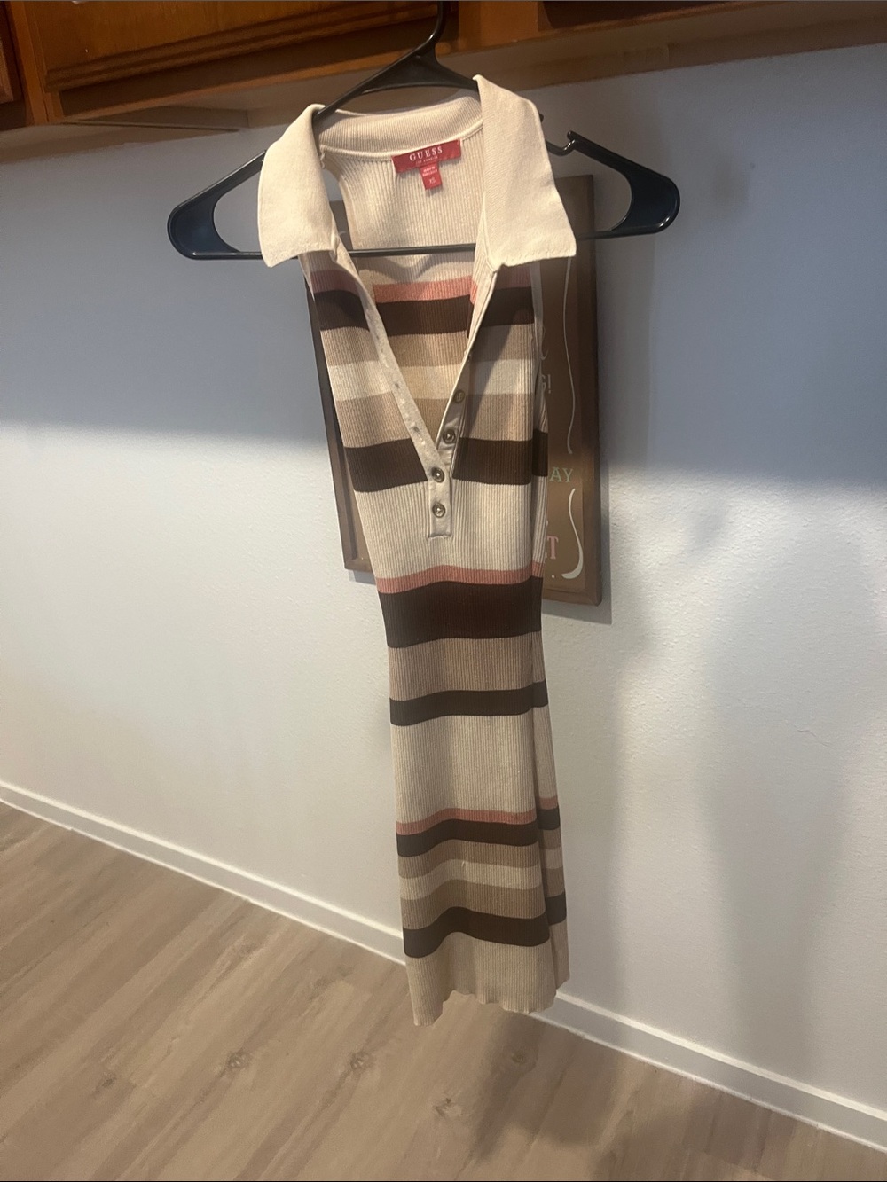 GUESS Cream, Brown & Rust Striped Polo Knit Tank Dress
